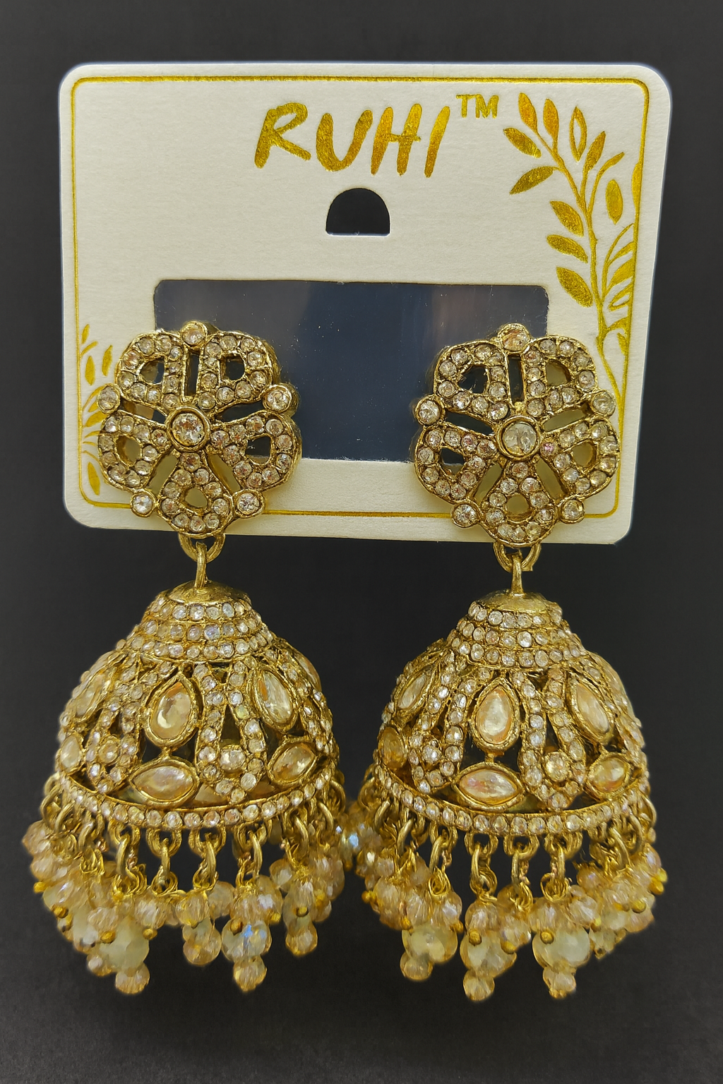 Royal Heritage Jhumka Earrings - Champagne Crystal & Gold Tone