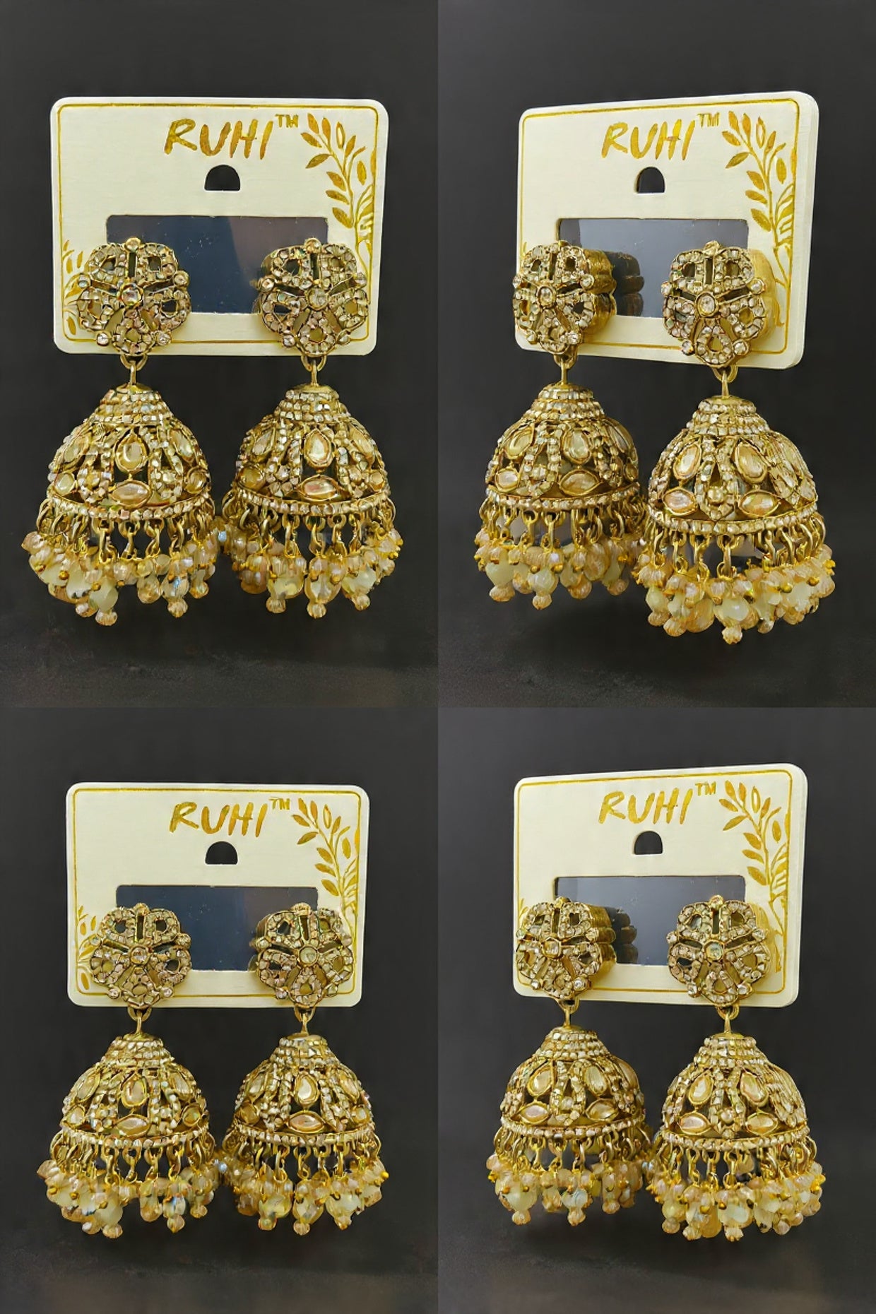Royal Heritage Jhumka Earrings - Champagne Crystal & Gold Tone