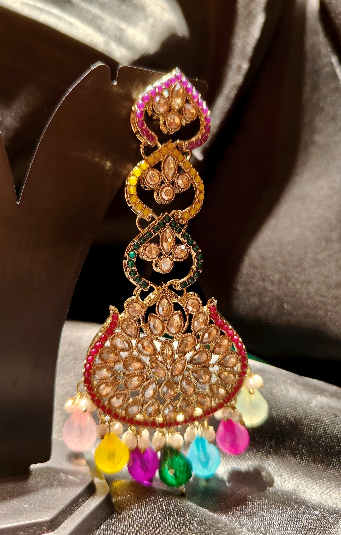 Luxury Pakistani Bridal Earrings with Polki Stones & Beaded Drops.