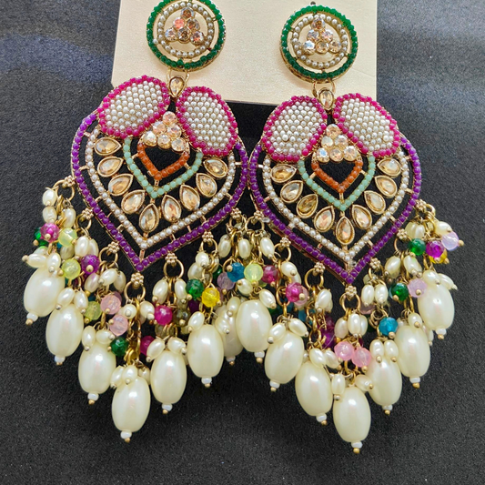 Regal Multicolor Kundan & Pearl Drop Earrings