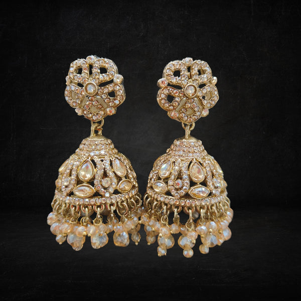 Royal Heritage Jhumka Earrings - Champagne Crystal & Gold Tone