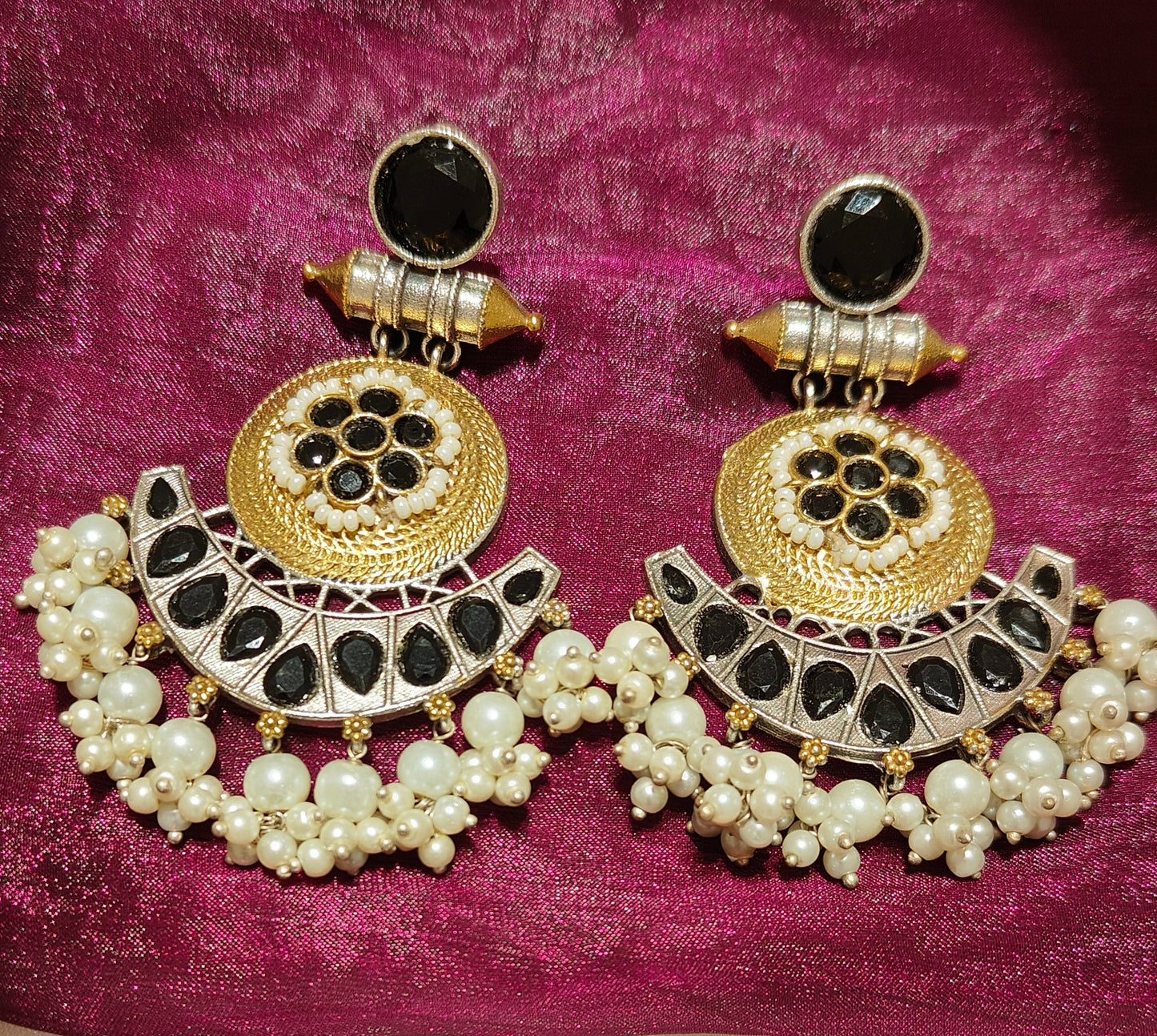 Kashmiri Noir Chandbali Earrings