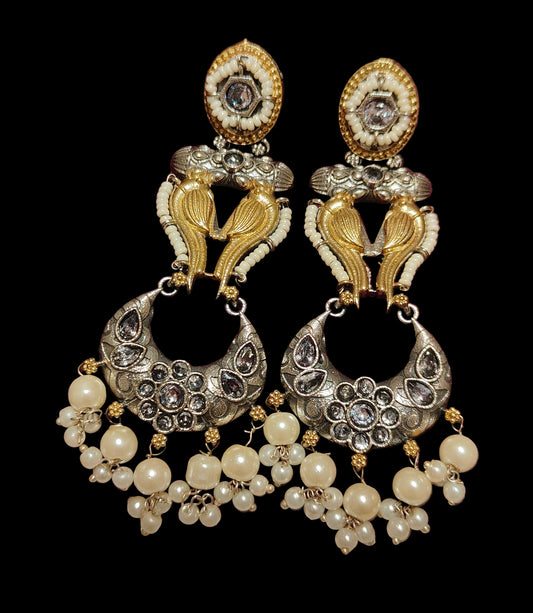 Royal Parrot Pearl Chandbali | Premium Oxidised Birds Earrings