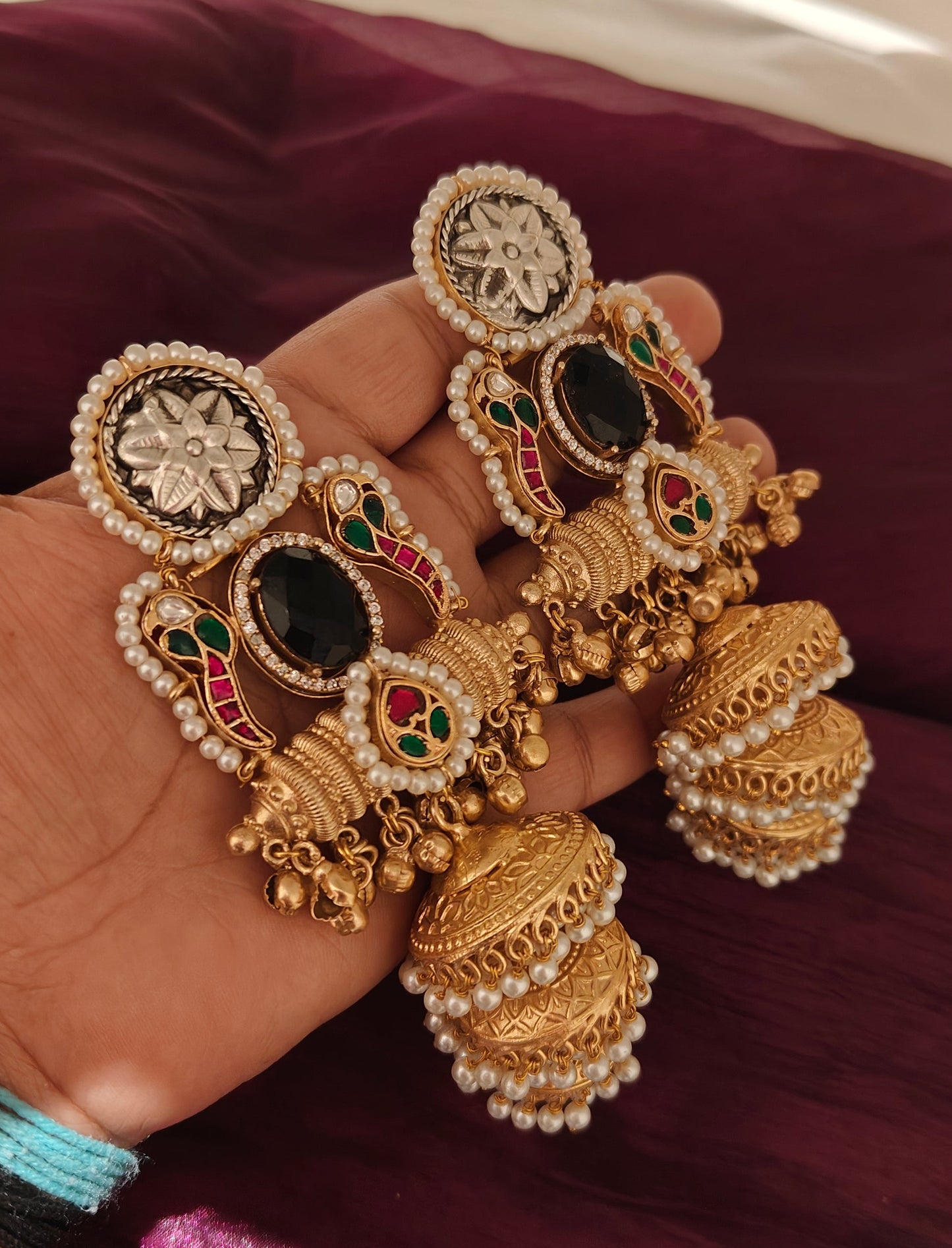 Royal Black Rajwadi Kashmiri Jhumka