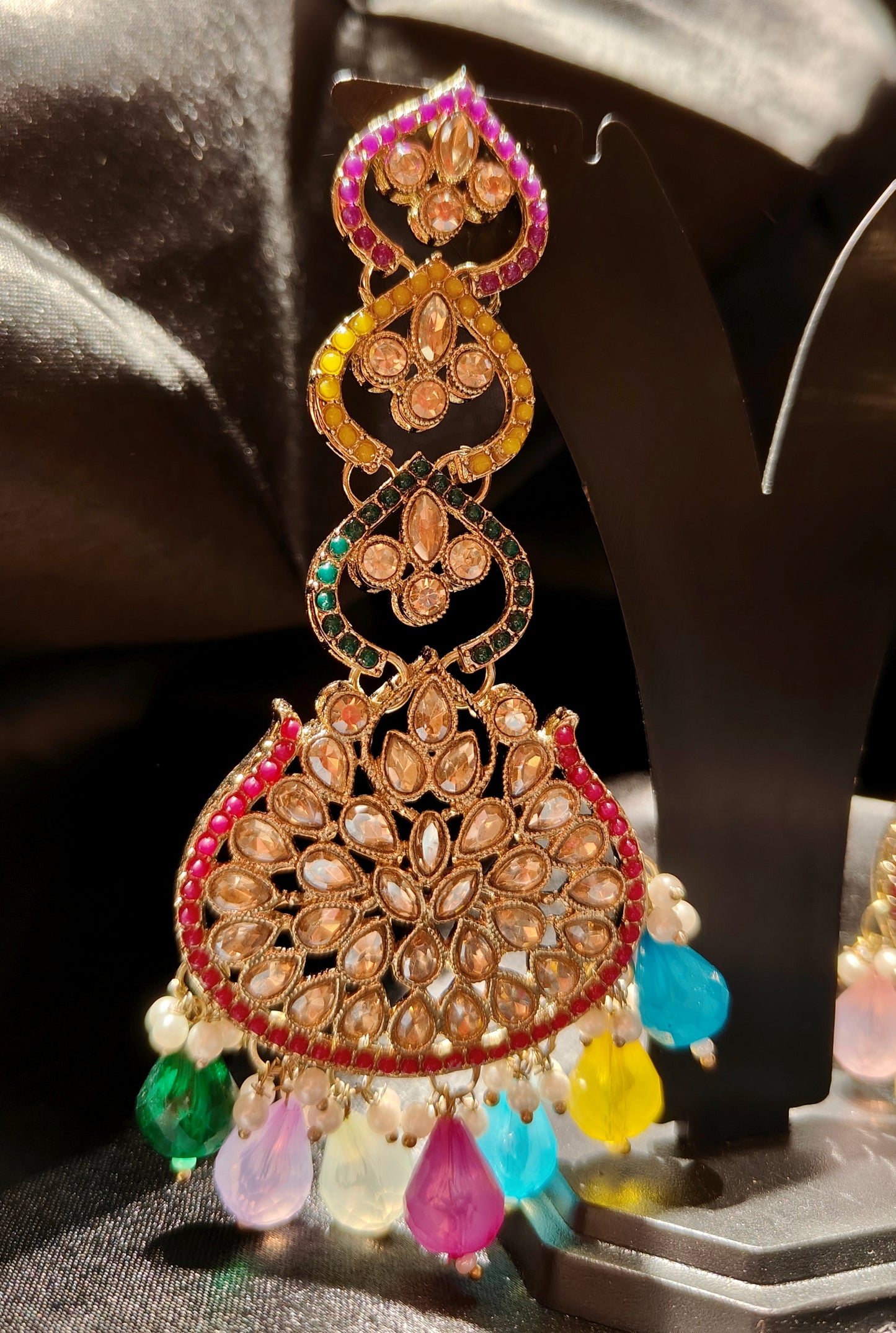 Luxury Pakistani Bridal Earrings with Polki Stones & Beaded Drops.