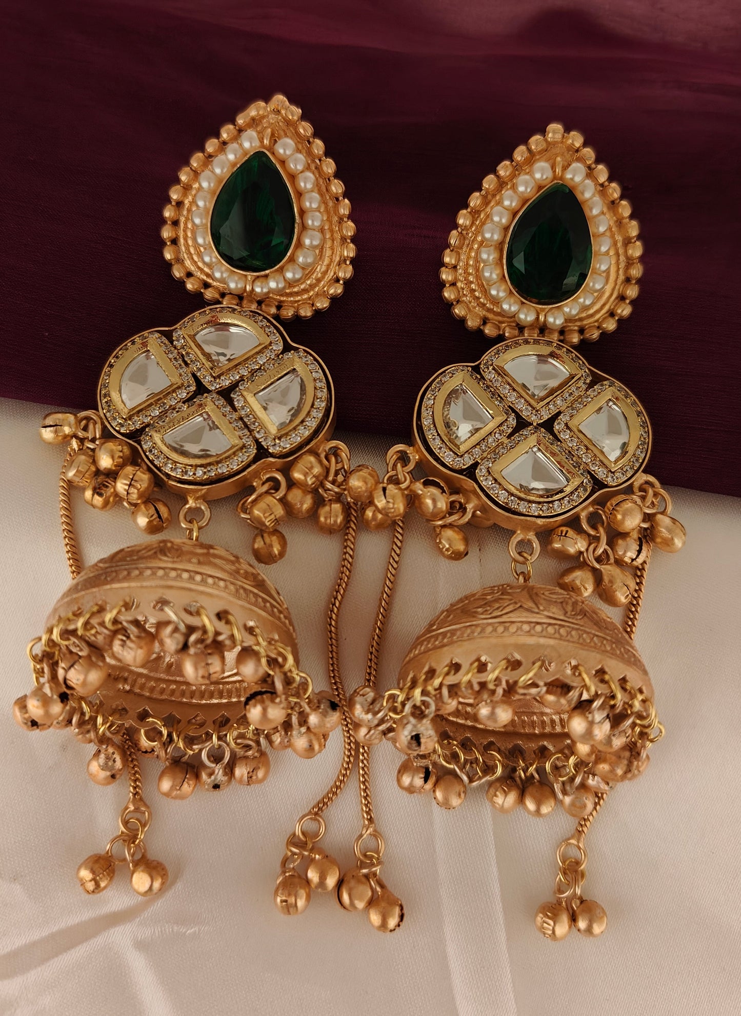 Emerald Kundan Kashmiri Jhumka (Bridal Edition)