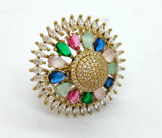 Premium Multi-Colour AD Stone Statement Ring (Adjustable)