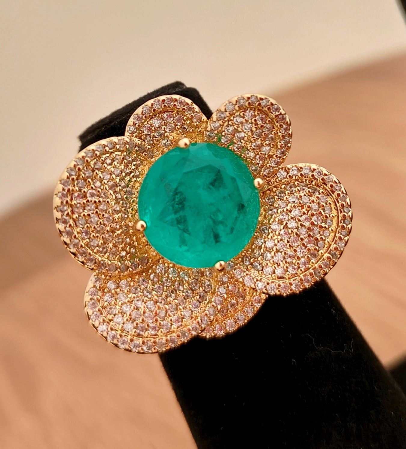 Floral Radiance Emerald Ring