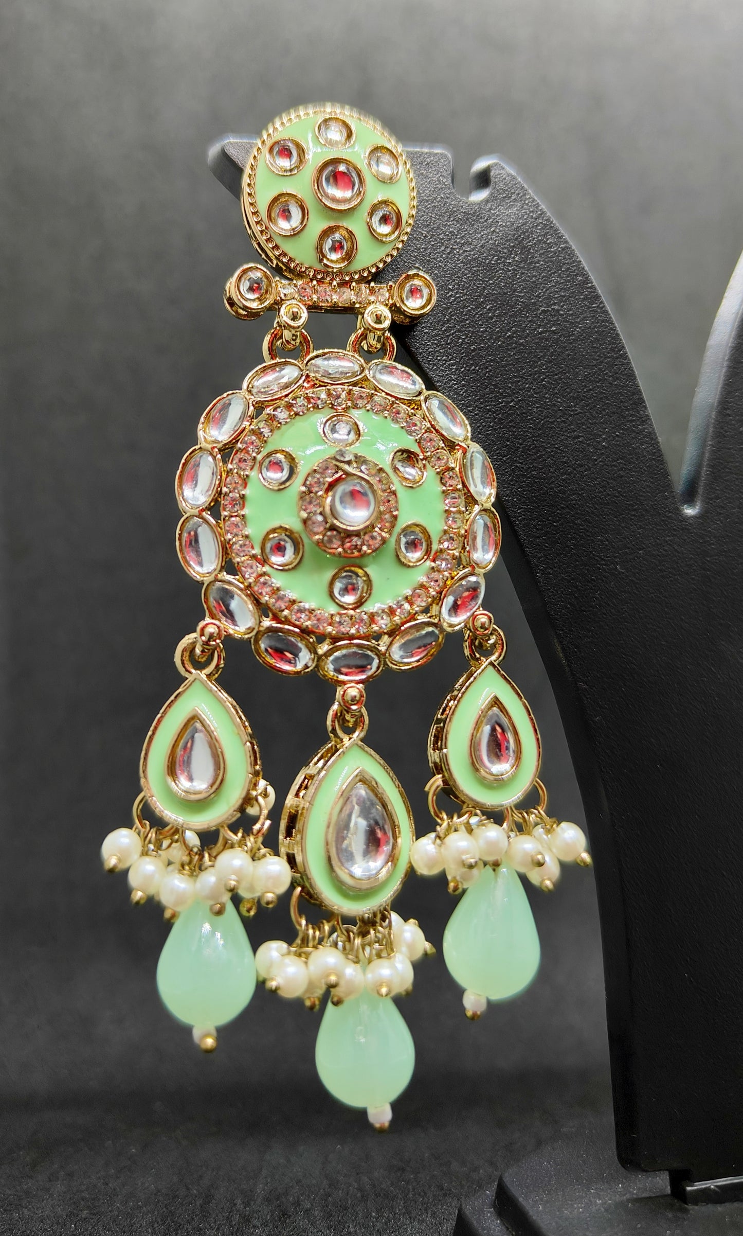 Green & Gold Kundan Statement Earrings with Pearls - Traditional Party Wear Dangler Jhumka for All Women's