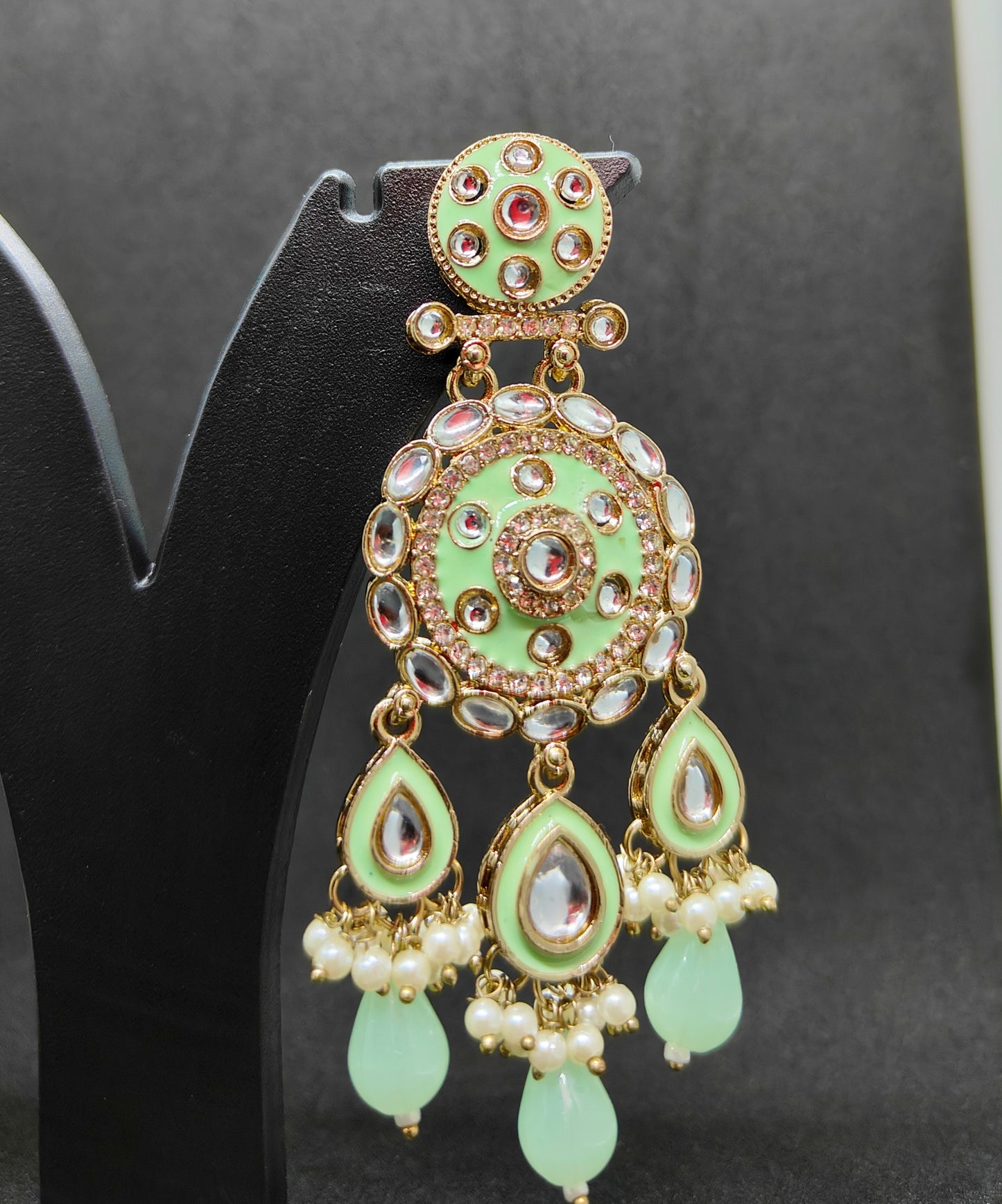 Green & Gold Kundan Statement Earrings with Pearls - Traditional Party Wear Dangler Jhumka for All Women's