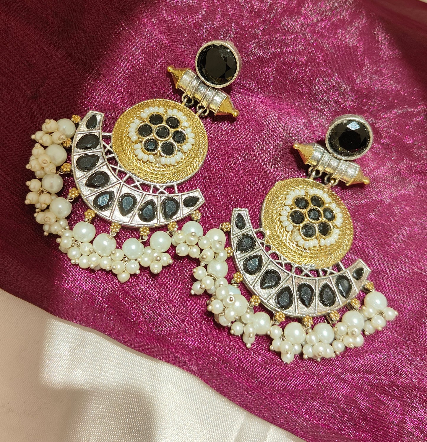 Kashmiri Noir Chandbali Earrings