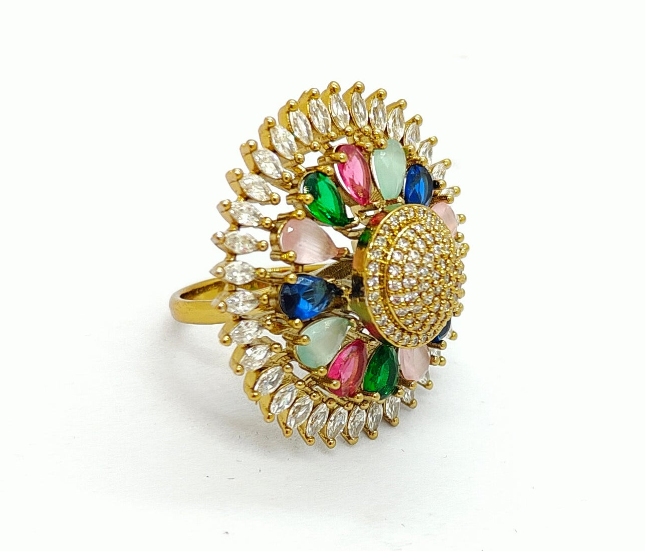Premium Multi-Colour AD Stone Statement Ring (Adjustable)
