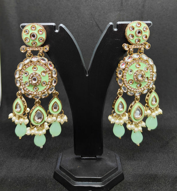 Green & Gold Kundan Statement Earrings with Pearls - Traditional Party Wear Dangler Jhumka for All Women's