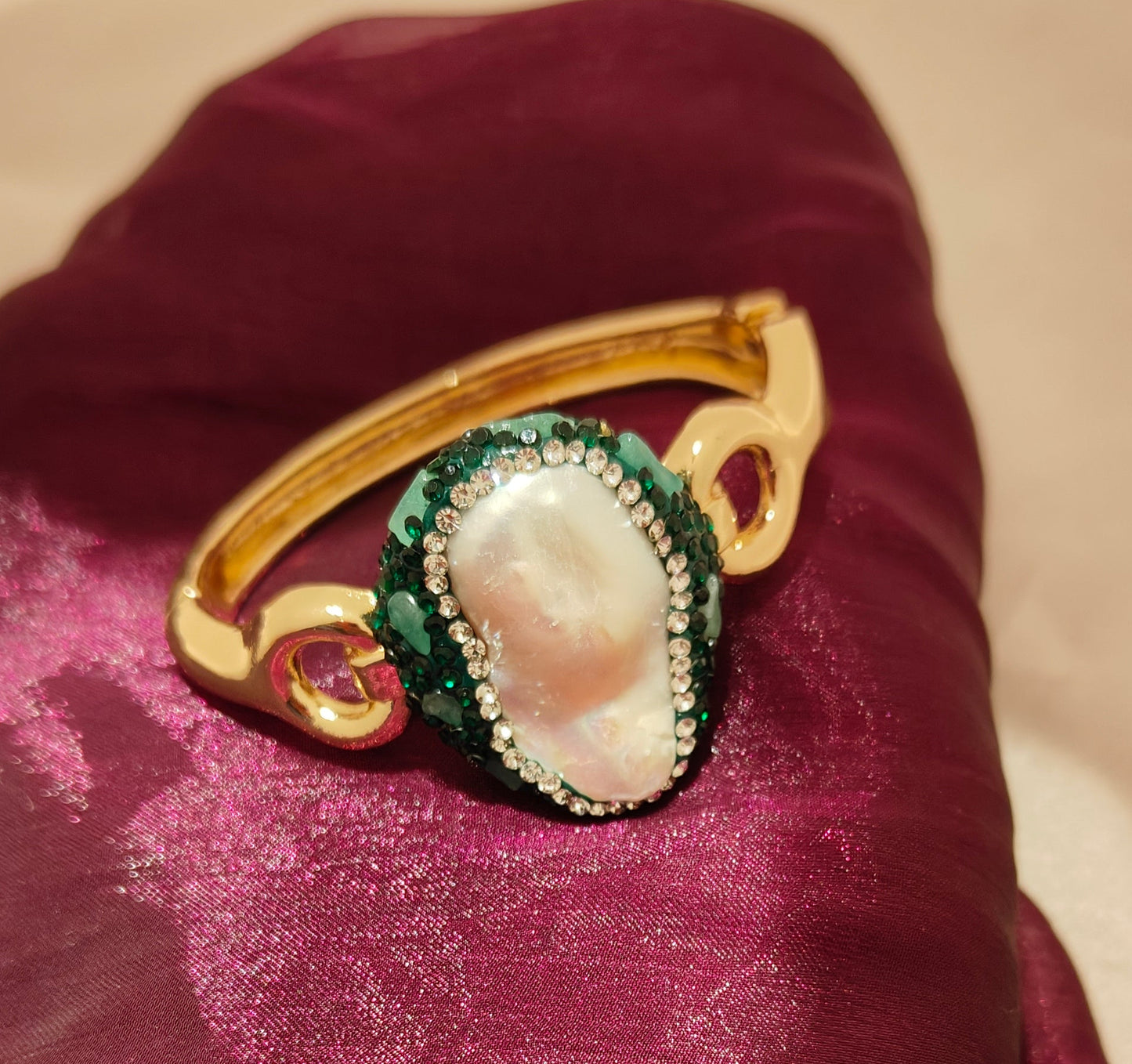 Pearl Majesty Statement Bracelet Green Colour