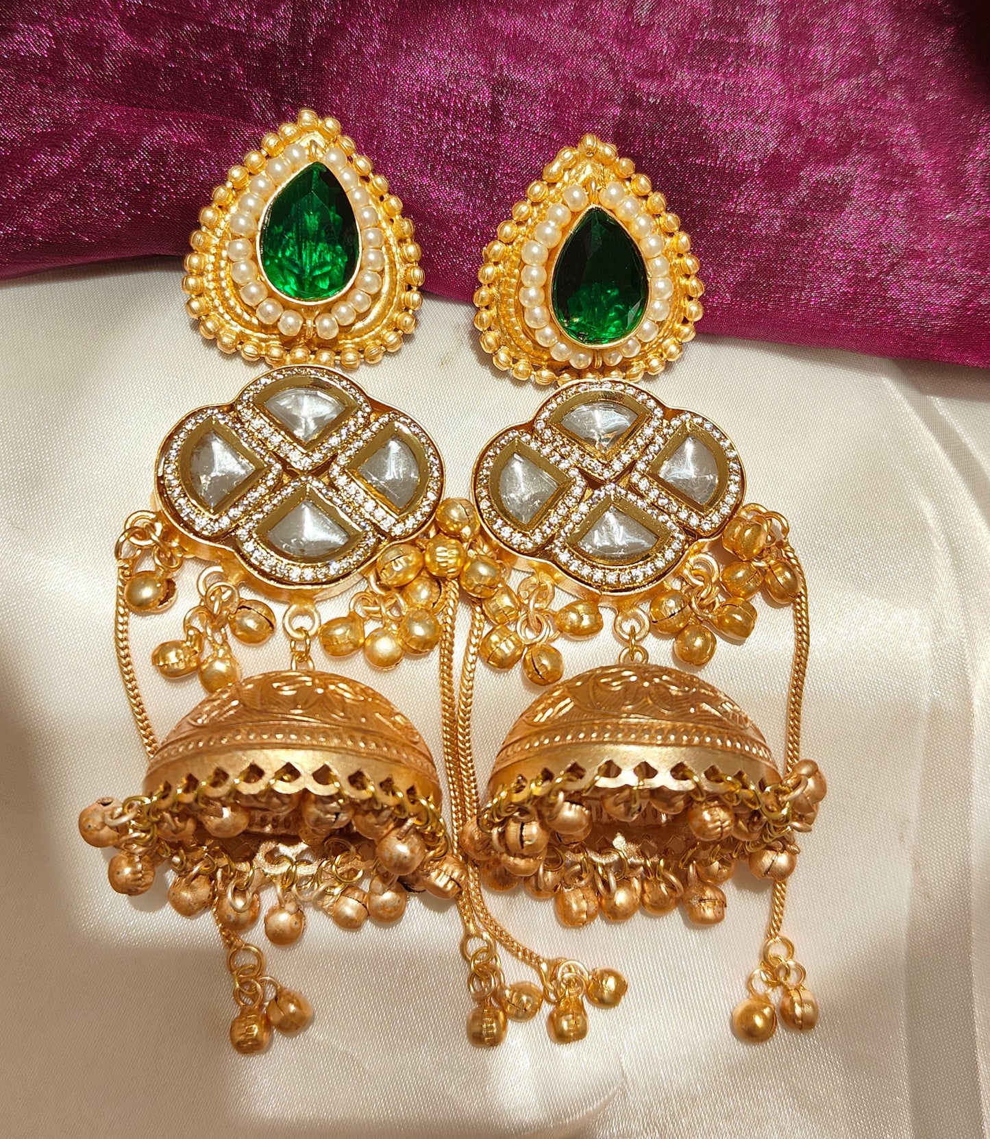 Emerald Kundan Kashmiri Jhumka (Bridal Edition)