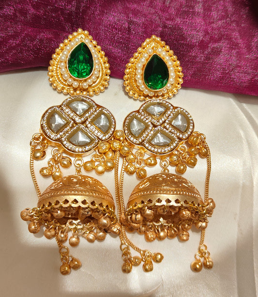 Emerald Kundan Kashmiri Jhumka (Bridal Edition)