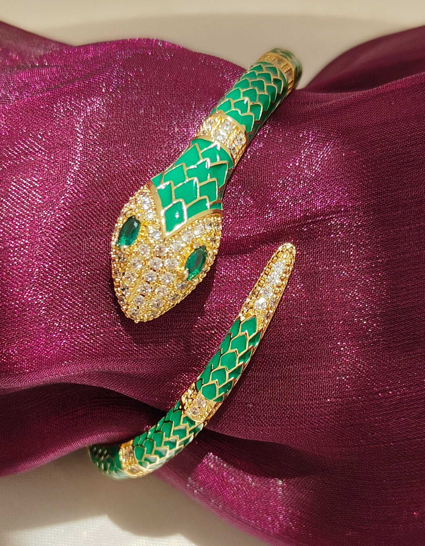 Green Cobra Crystal Bangle