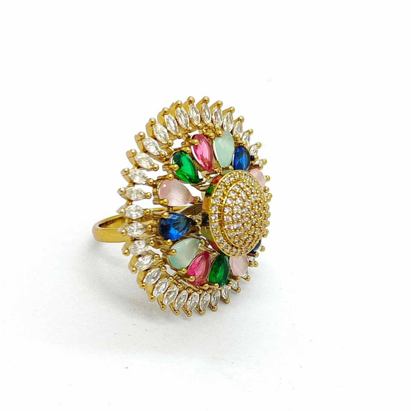 Premium Multi-Colour AD Stone Statement Ring (Adjustable)