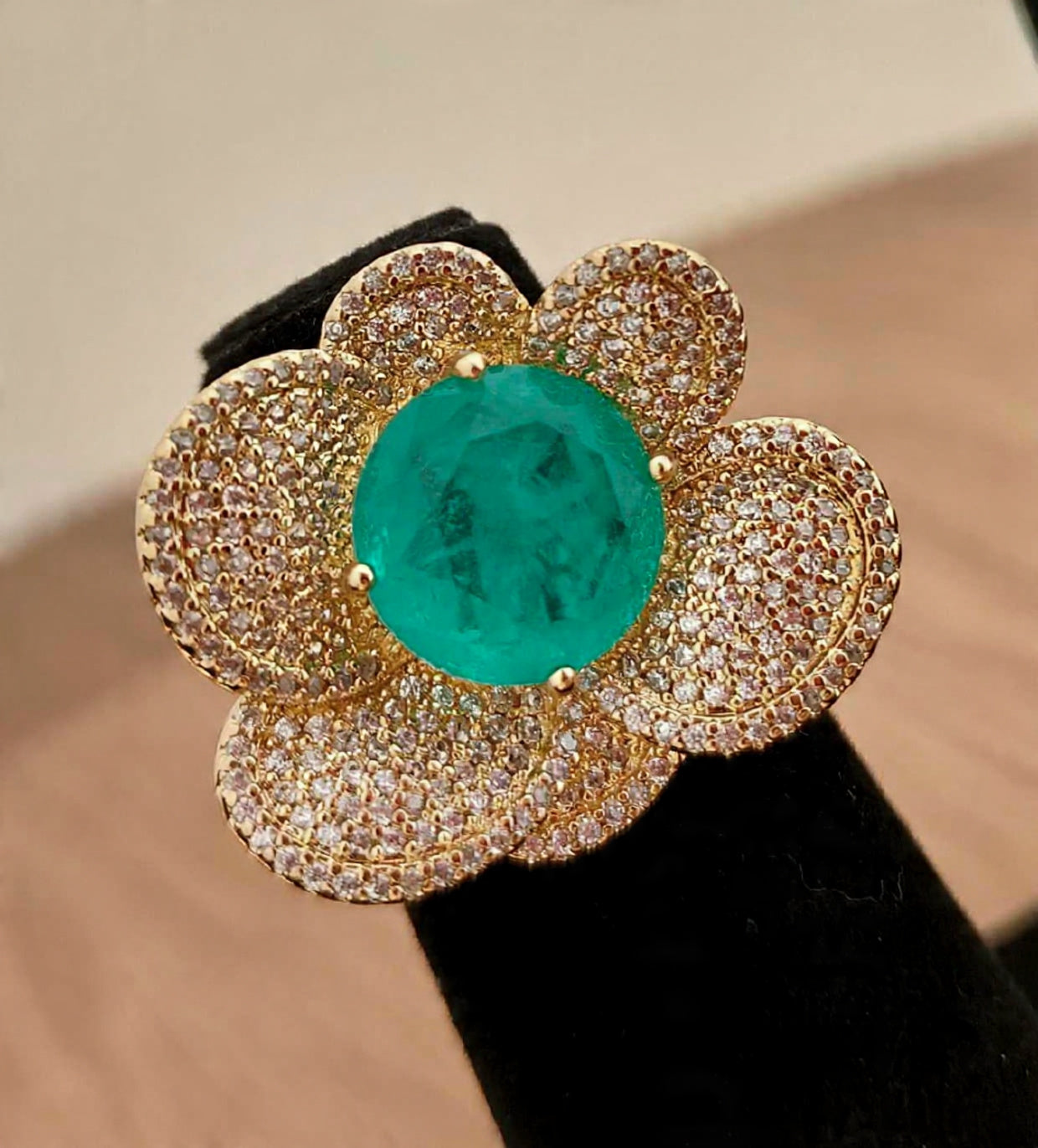 Floral Radiance Emerald Ring