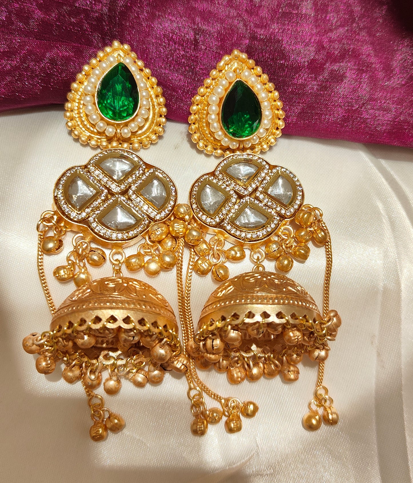 Emerald Kundan Kashmiri Jhumka (Bridal Edition)