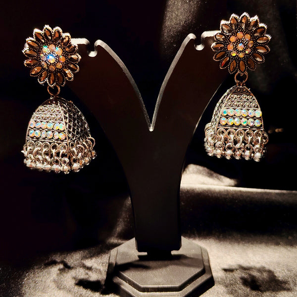 Iridescent Blossom Oxidized Jhumka Earrings