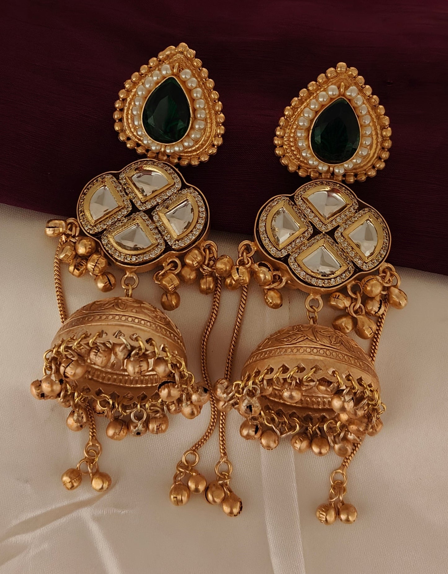 Emerald Kundan Kashmiri Jhumka (Bridal Edition)