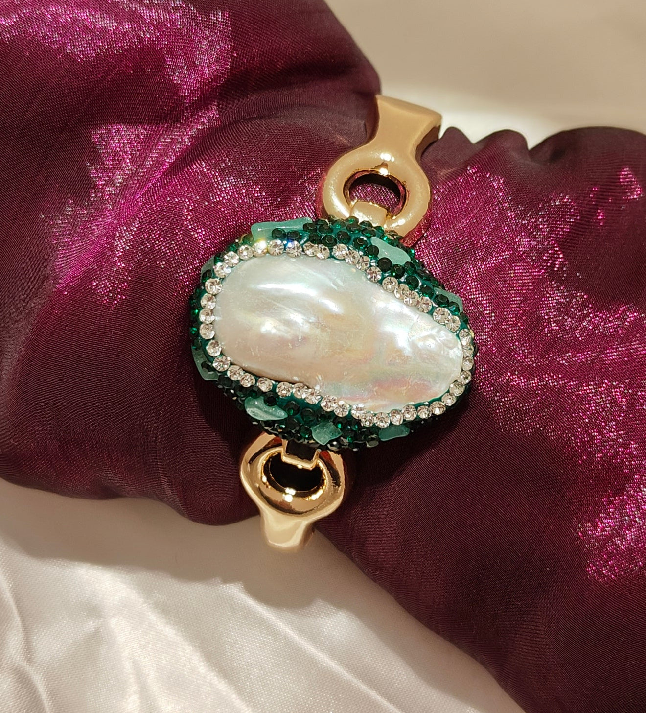 Pearl Majesty Statement Bracelet Green Colour