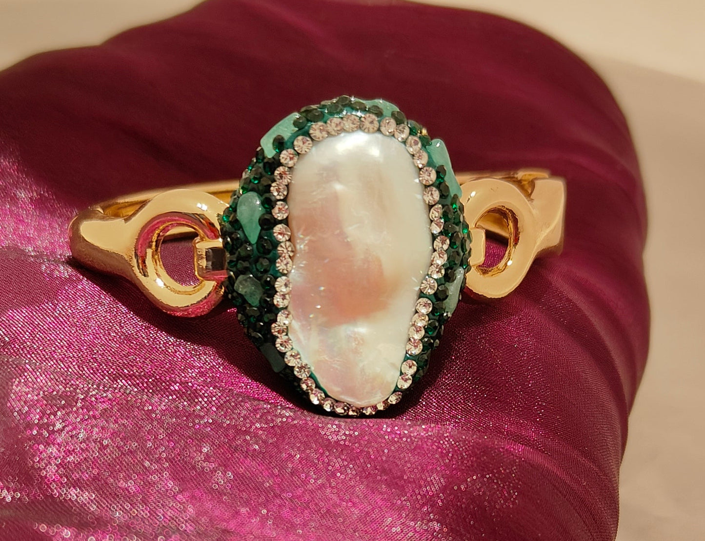 Pearl Majesty Statement Bracelet Green Colour