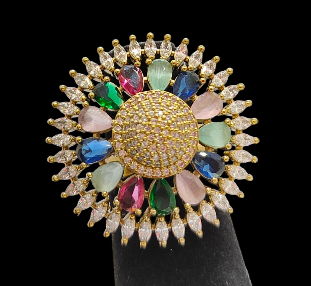 Premium Multi-Colour AD Stone Statement Ring (Adjustable)