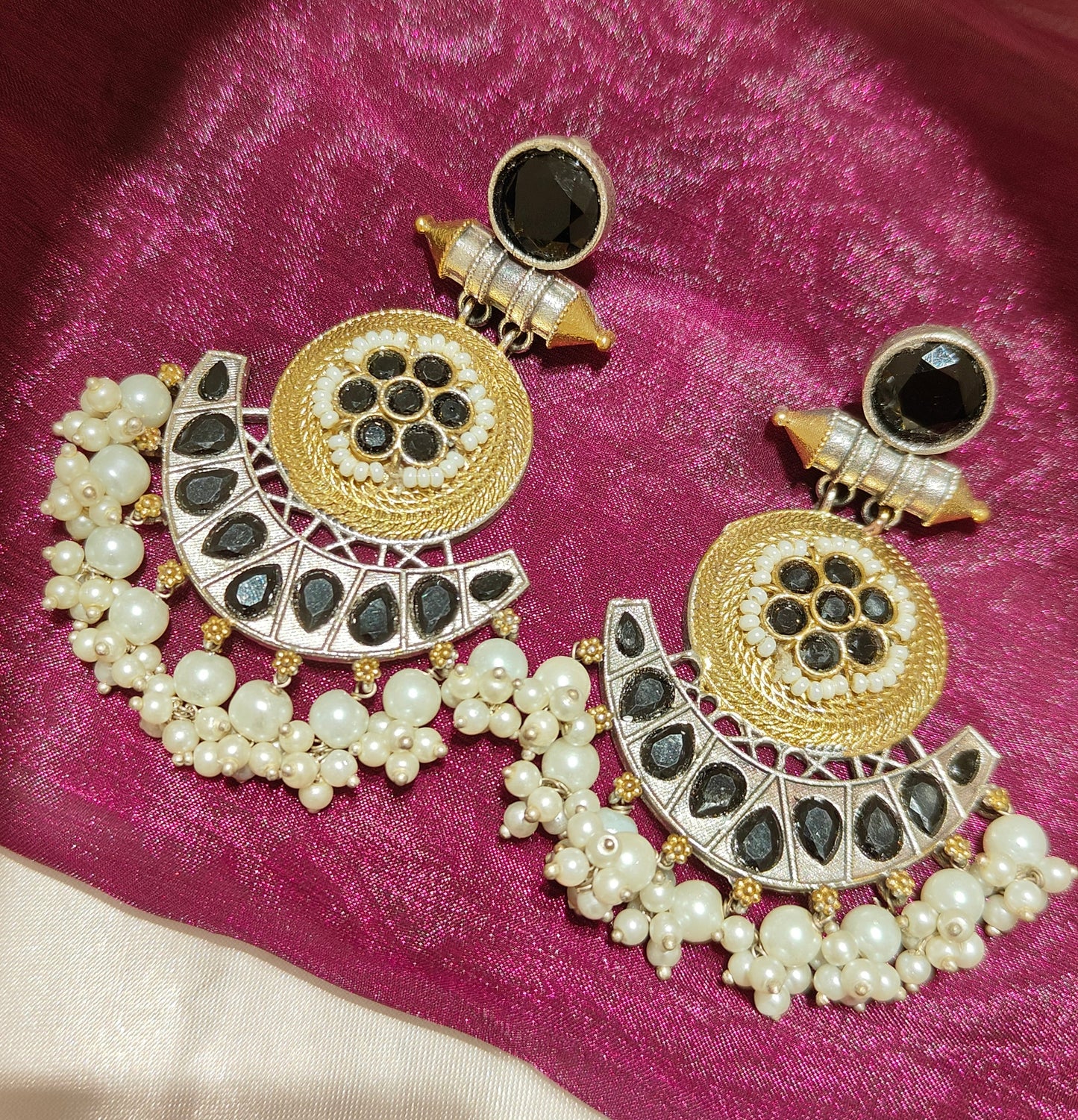 Kashmiri Noir Chandbali Earrings